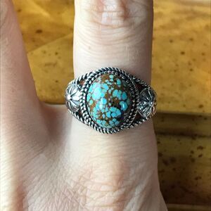 Blue Turquoise Sterling Silver Flower Ring Size 8